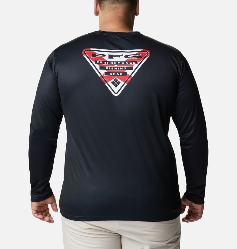 Men's Columbia PFG Terminal Tackle State Triangle Long Sleeve Sweatshirts Black | Plus Size CA-O6A81